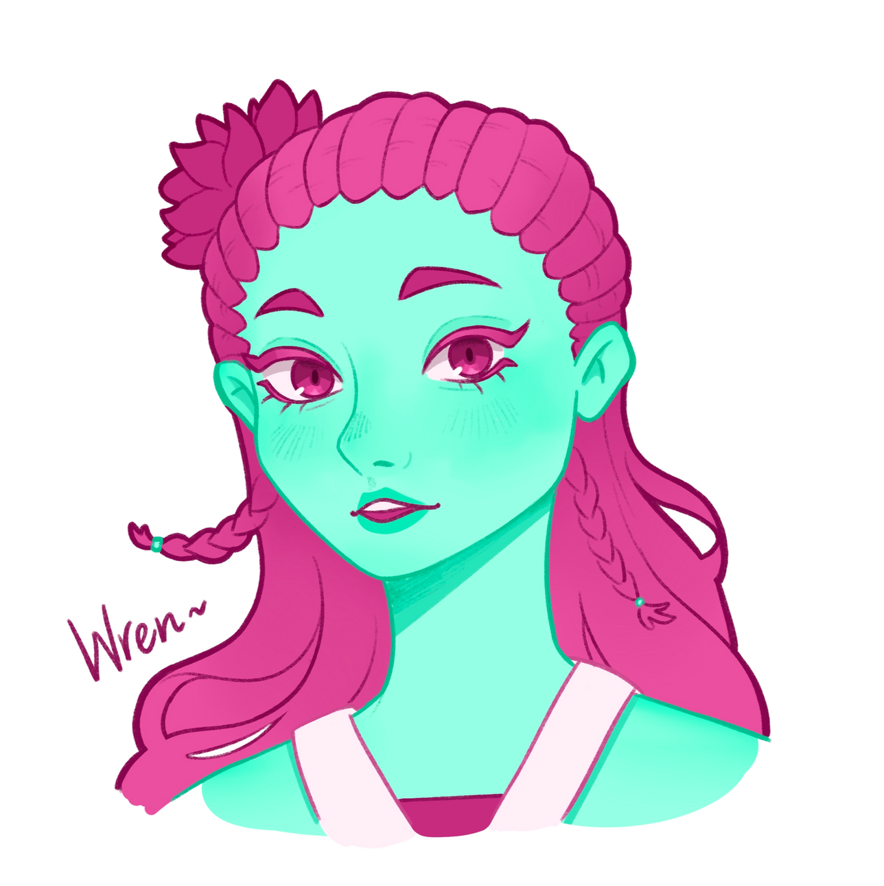 Skye Lavelle, Wren Fae, 25 May 2025, Digital illustration: This beautiful rendition of Wren, our first mascot and visual artist rep, was created during an Art Trade workshop at Geek Up!