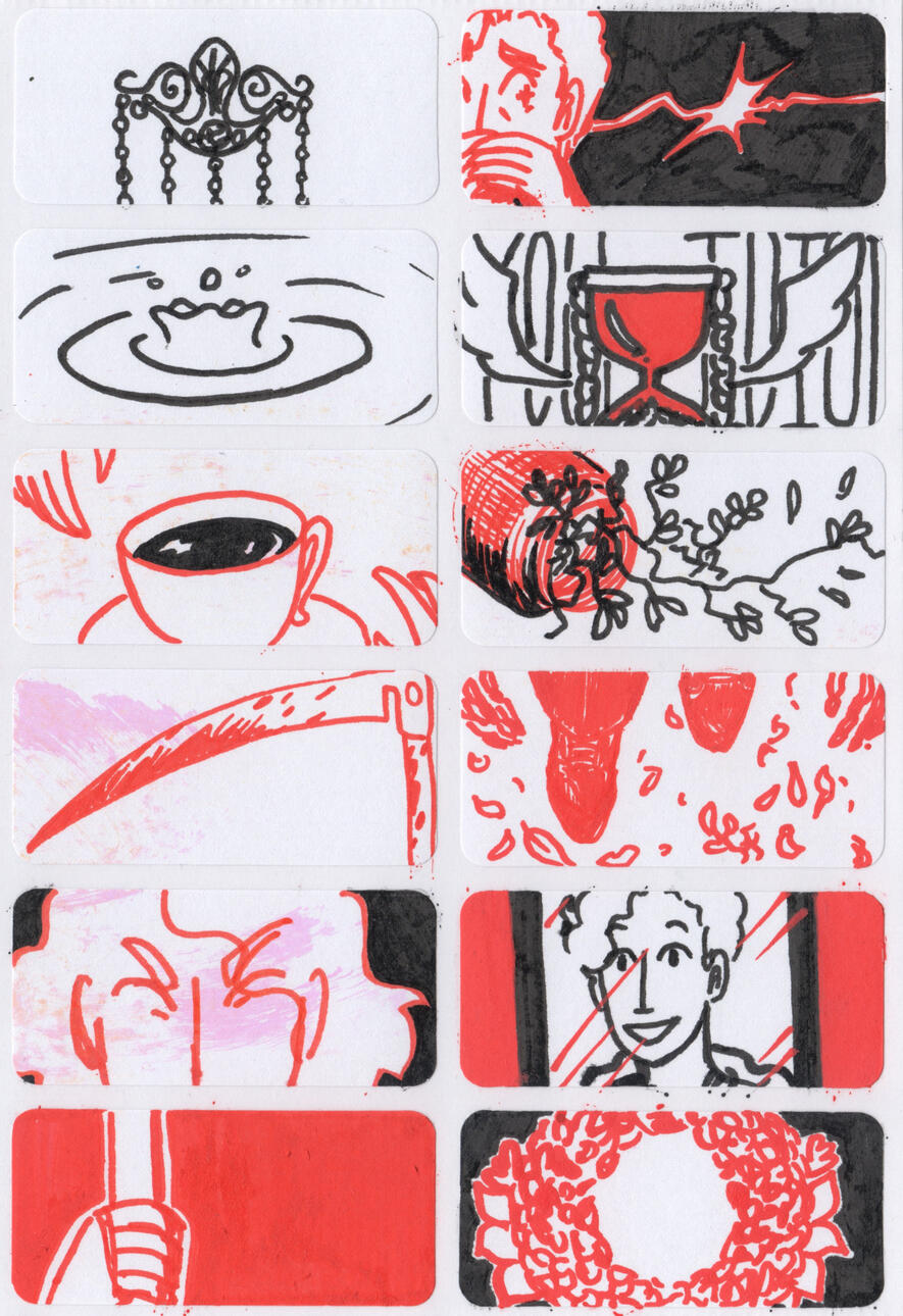 Dippity, Say When, Paint markers and blank labels; Snippets of moments of significance to two of my main characters. Mostly the ones that keep them up at night.