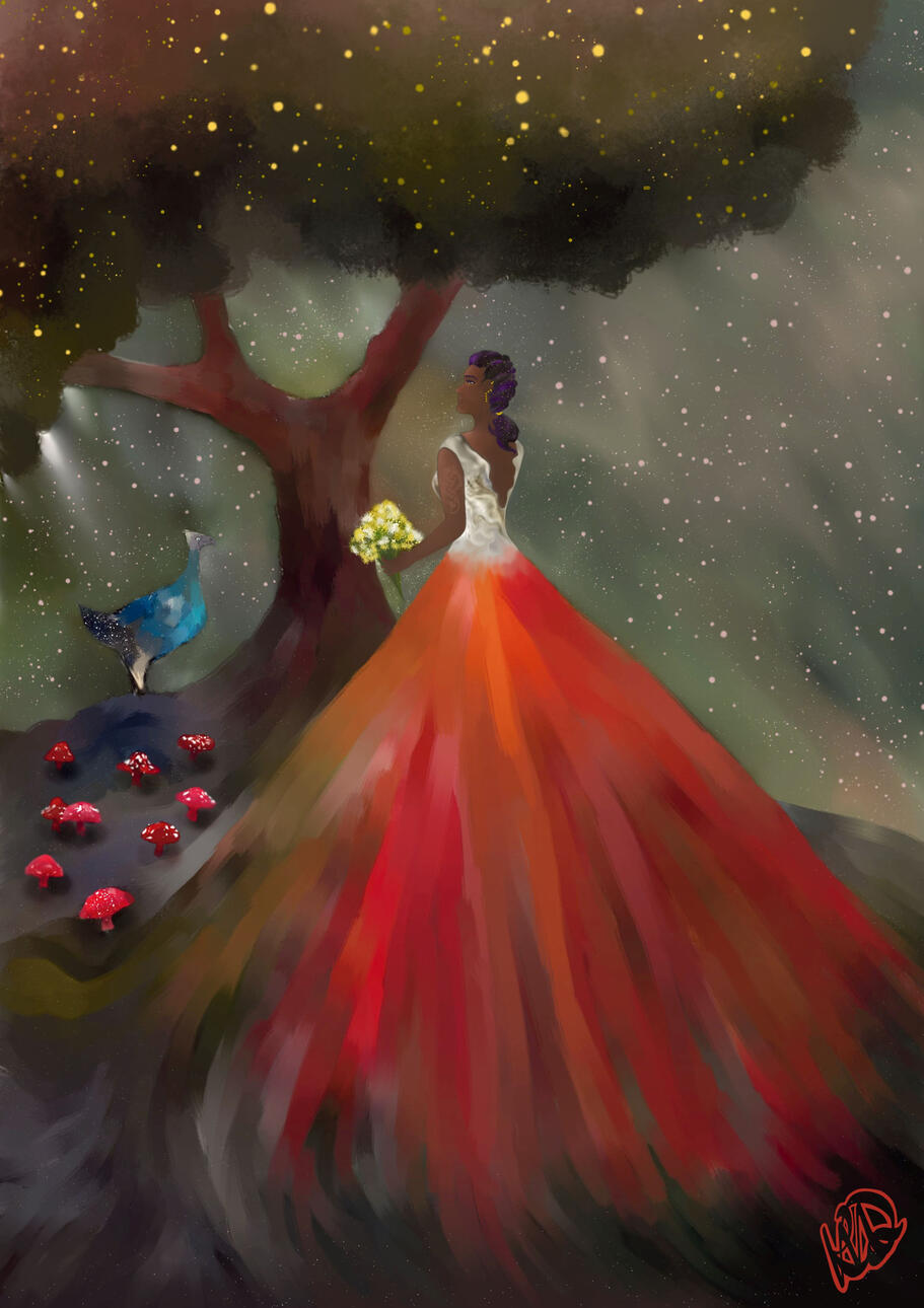 Kezia Michela, In Honour of Friendship, April 2023, Digital illustration; This piece is reworked from an abstract acrylic painting created with a dear friend. It marks and honours the beginning of our friendship.