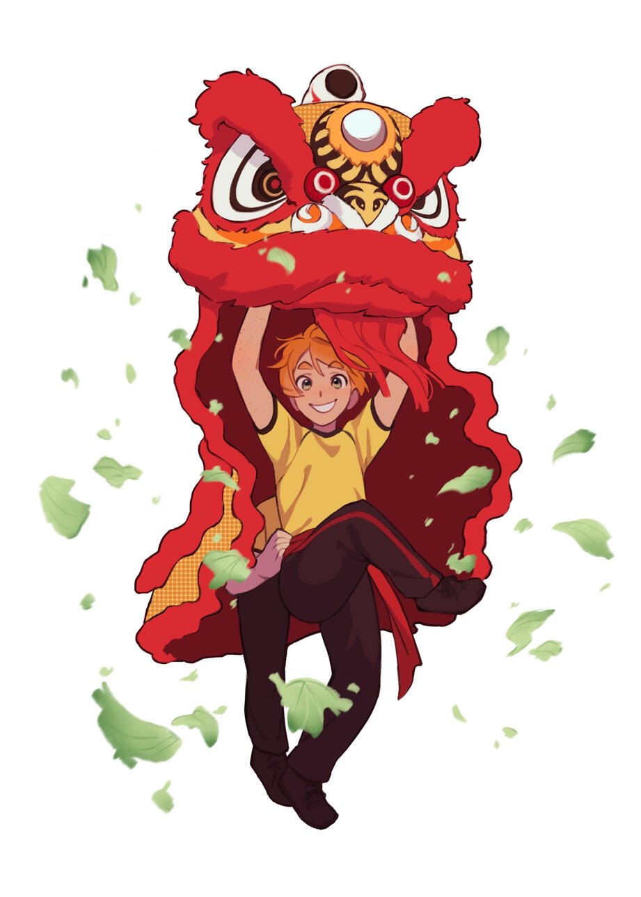 Eskrimko, Gong Xi Fa Cai, 2023, Digital illustration; Inspired after seeing the lion dance troupe for the new year. I wanted to reference Darwin’s Chinese history, which is often overlooked.