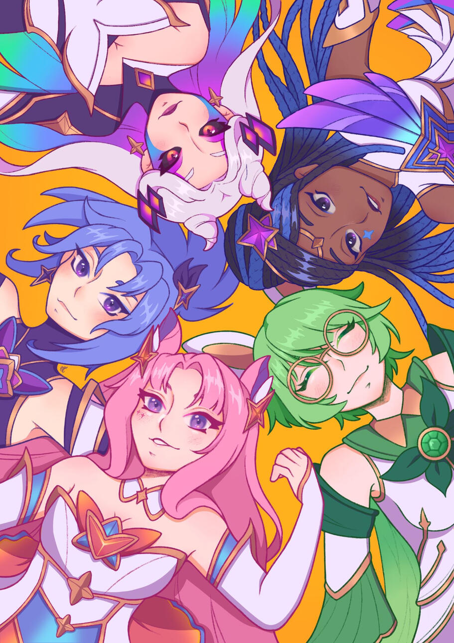 Skye Lavelle, Everything Goes On, 13 July 2023, Digital illustration; A representation of friendship and love, each character embodies a different spectrum of the rainbow, bonded through colour!